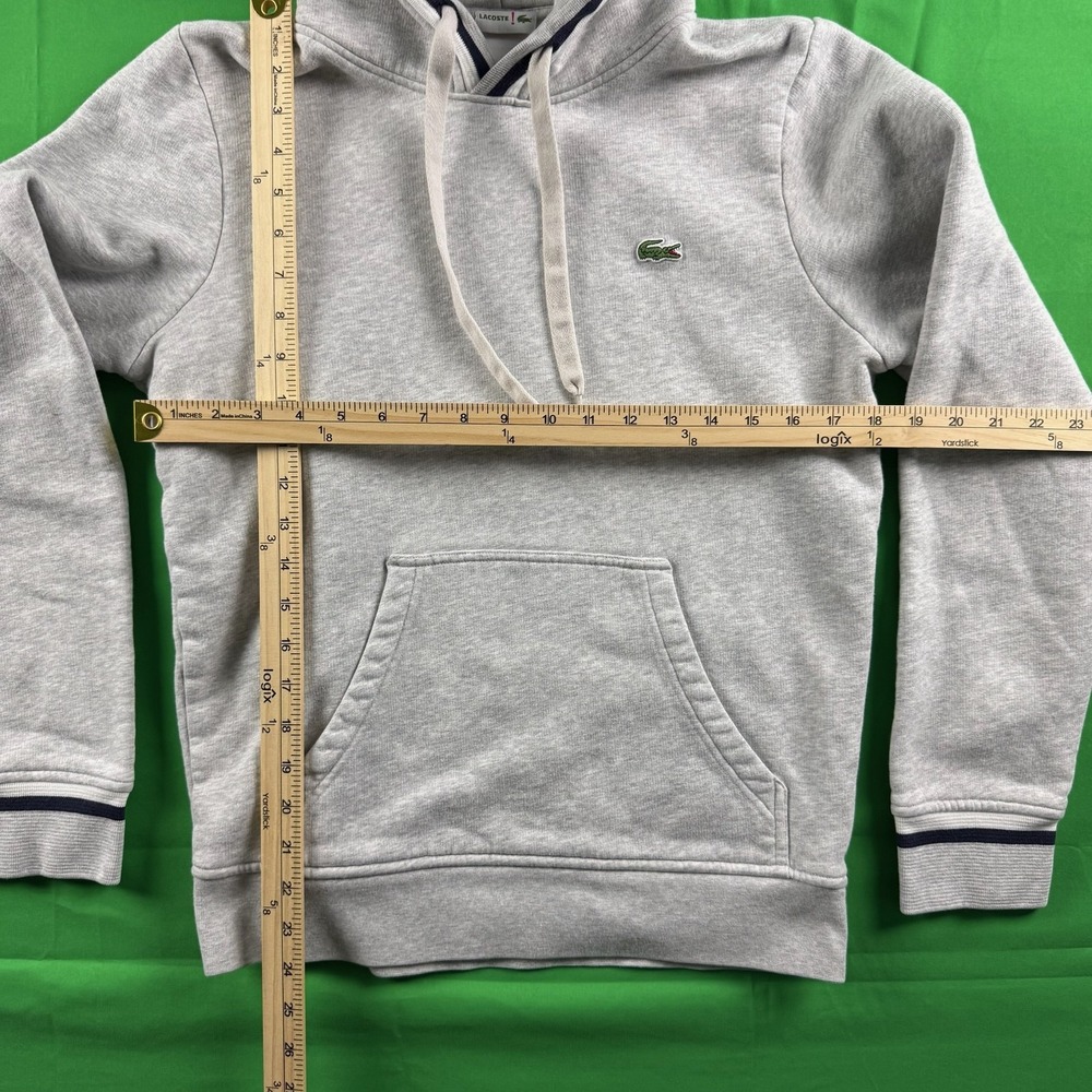 Lacoste Light Gray Pullover Hoodie with Green Crocodile Logo